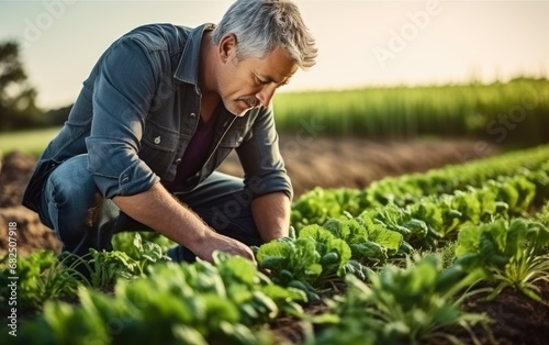 A farmer is inspecting his ...