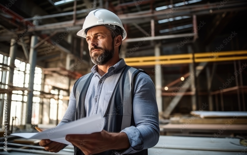 A handsome 40yo construction engineer is checking the construction site A handsome 40yo construction engineer is checking the construction site