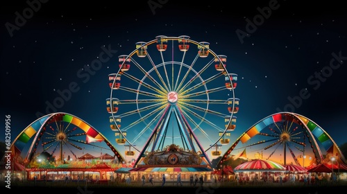 towering ferris wheel set against a lively carnival scene, perfect for showcasing your message