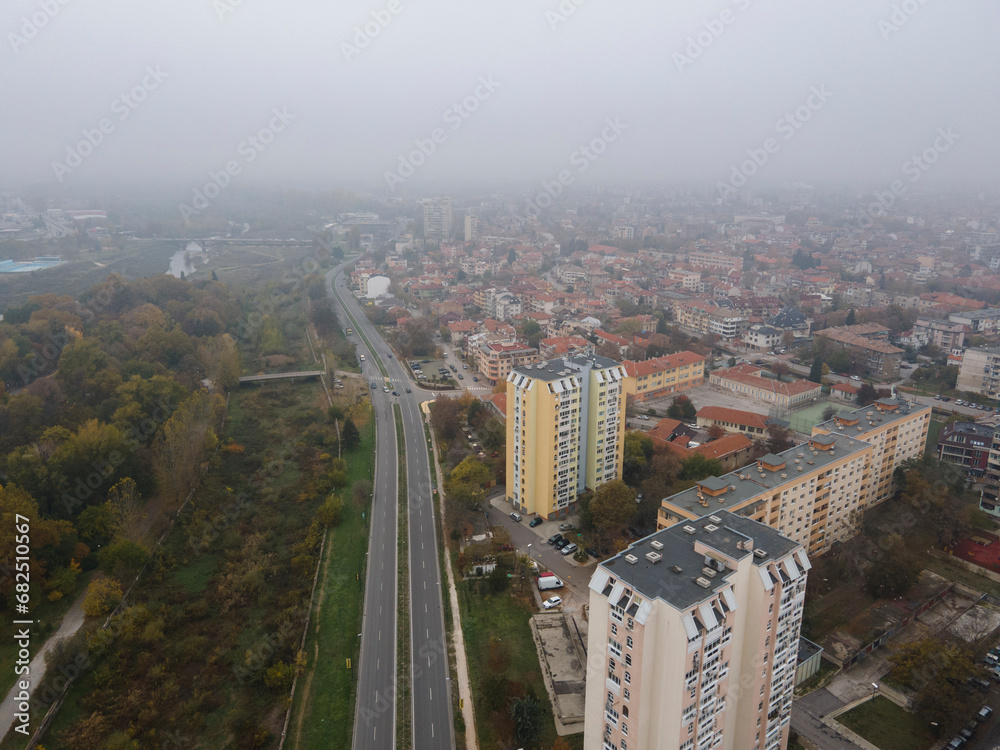 Aerial view of town of Pazardzhik, Bulgaria