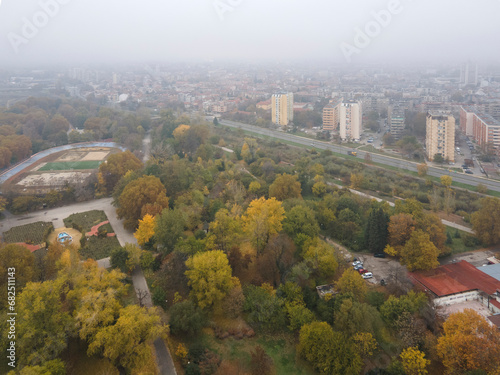 Aerial view of town of Pazardzhik, Bulgaria