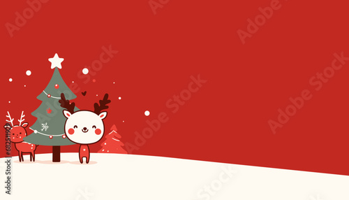 Illustration of a deer for a Christmas card postcard greetings on a red background minimalist