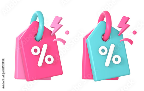3d price tag with promo sale discount percentage and flash icon illustration for UI UX web mobile apps social media ads