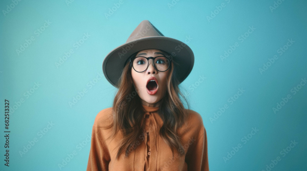 Young beautiful woman wearing blue sweater and hat standing over blue background afraid and shocked with surprise expression, fear and excited face. Young beautiful woman wearing blue sweater and hat standing over blue background afraid and shocked with surprise expression, fear and excited face.