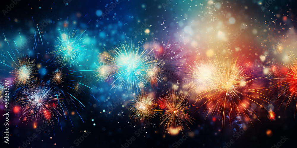 Fireworks at New Year and copy space - abstract holiday Fireworks at New Year and copy space - abstract holiday