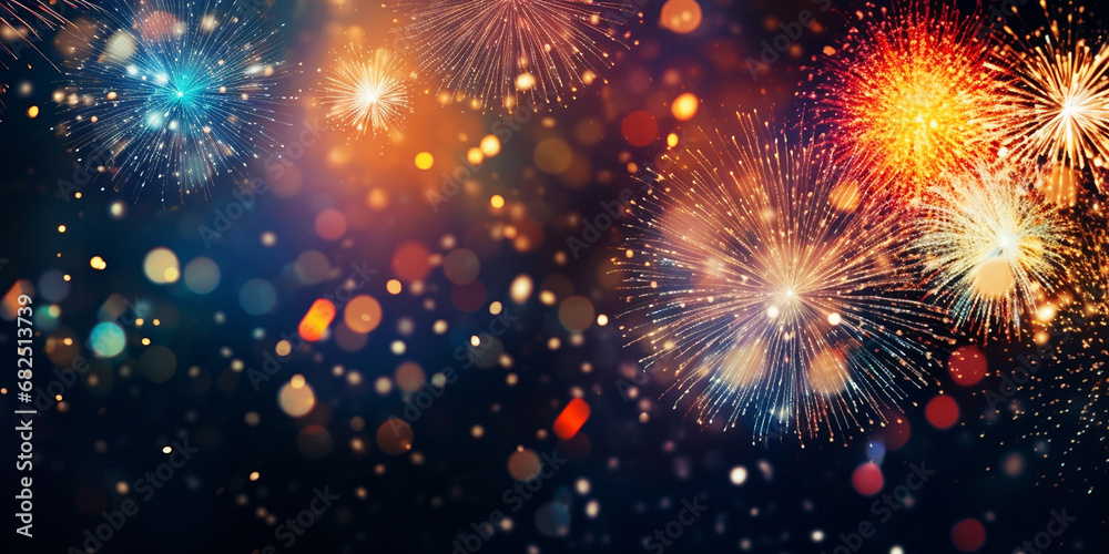 Fototapeta premium Fireworks at New Year and copy space - abstract holiday