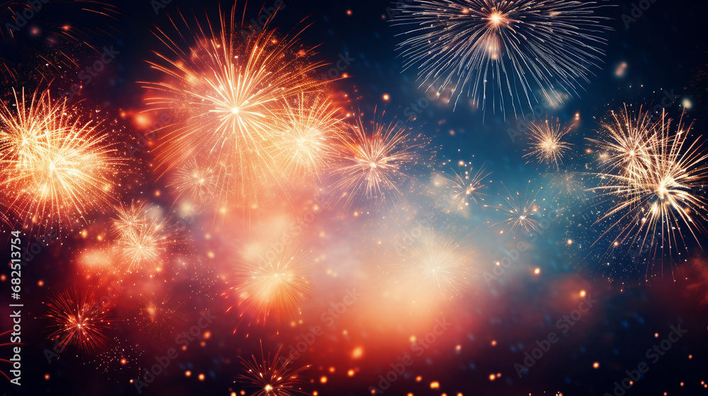 Naklejka premium Fireworks at New Year and copy space - abstract holiday
