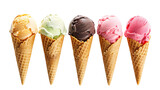 Ice cream on a waffle cone isolated on transparent background