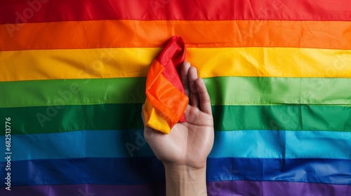 A pair of hands holding a fading rainbow flag, advocating for LGBTQ+ rights.