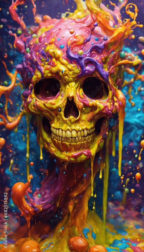 skull, ghost, bogey, abstract, paint, painting, liquid, splash, digital, wallpaper, background, cover, decoration, wall, art, pop, gamer, terror, horror, halloween, colorful, portrait, fantasy