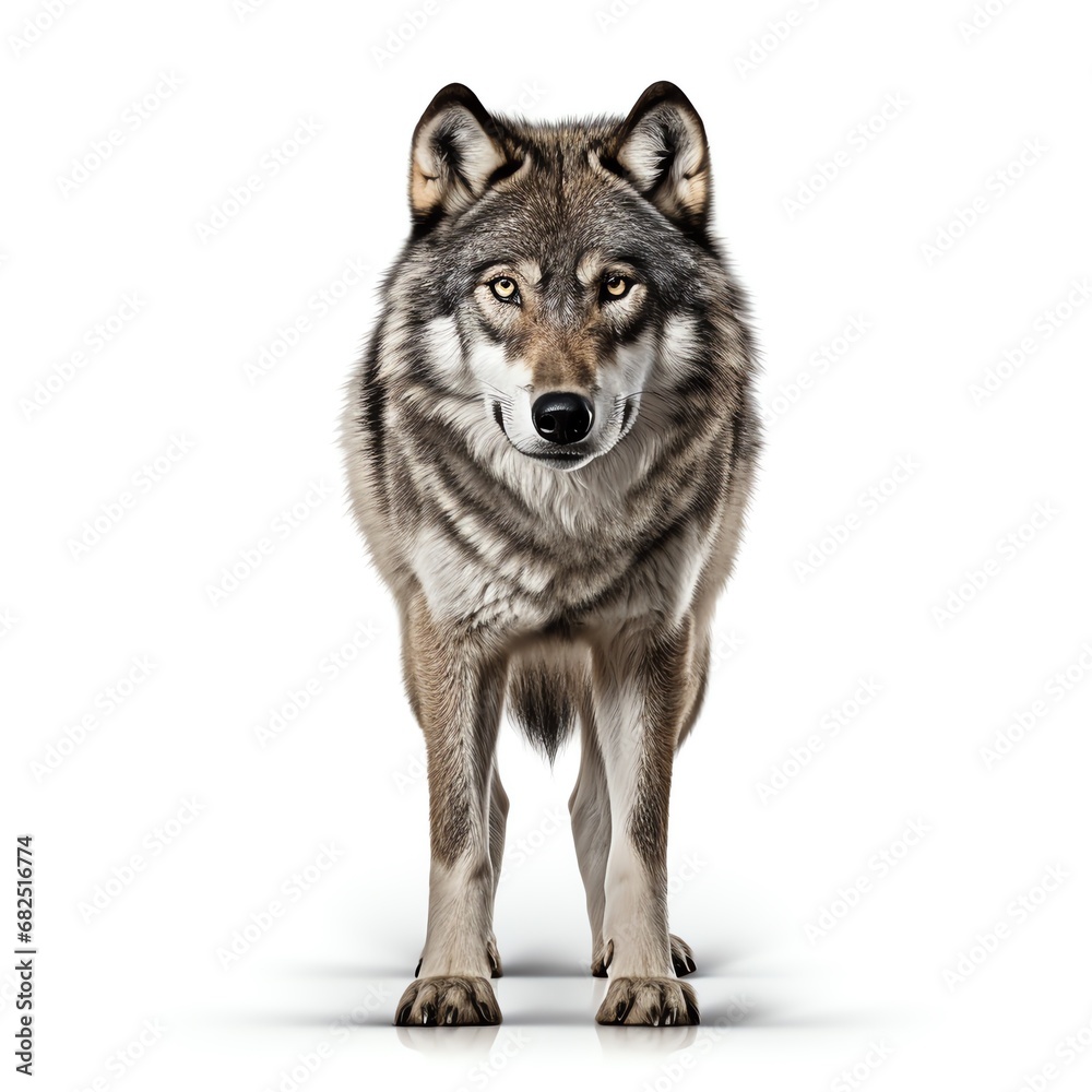 a wolf standing on a white backa wolf standing on a white backgroundground
