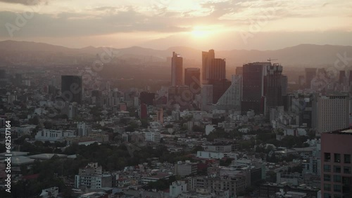 Aerial Mexico City Ciudad de México CDMX from Above during Sunset photo