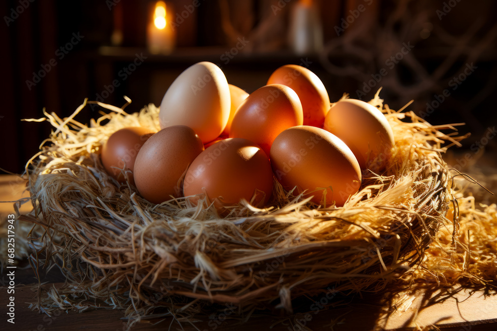 nest with chicken eggs in a sunny barn covered with straw, realistic advertising photo --ar 3:2 --stylize 750 --v 5.2 Job ID: 2f2b35a2-739f-47a2-964f-a5678da6e906 nest with chicken eggs in a sunny barn covered with straw, realistic advertising photo --ar 3:2 --stylize 750 --v 5.2 Job ID: 2f2b35a2-739f-47a2-964f-a5678da6e906