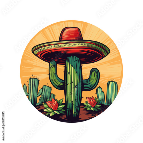 Mexican cactus with sombrero. Vector illustration