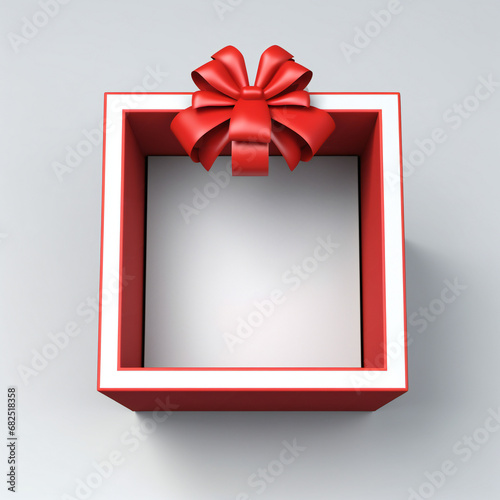 Exhibition booth or blank gift box product display showcase mock up stand with red ribbon bow isolated on white grey background