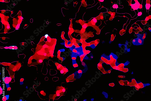 Abstract background with blots of red and blue paint , topic - human body , dna code , red blood cells , health - coral reef