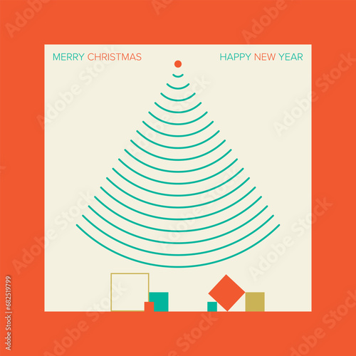 Vector Christmas card inspired by wireless technologies and telecommunication. EPS10 with layers, easy to edit. Minimal aesthetic. 