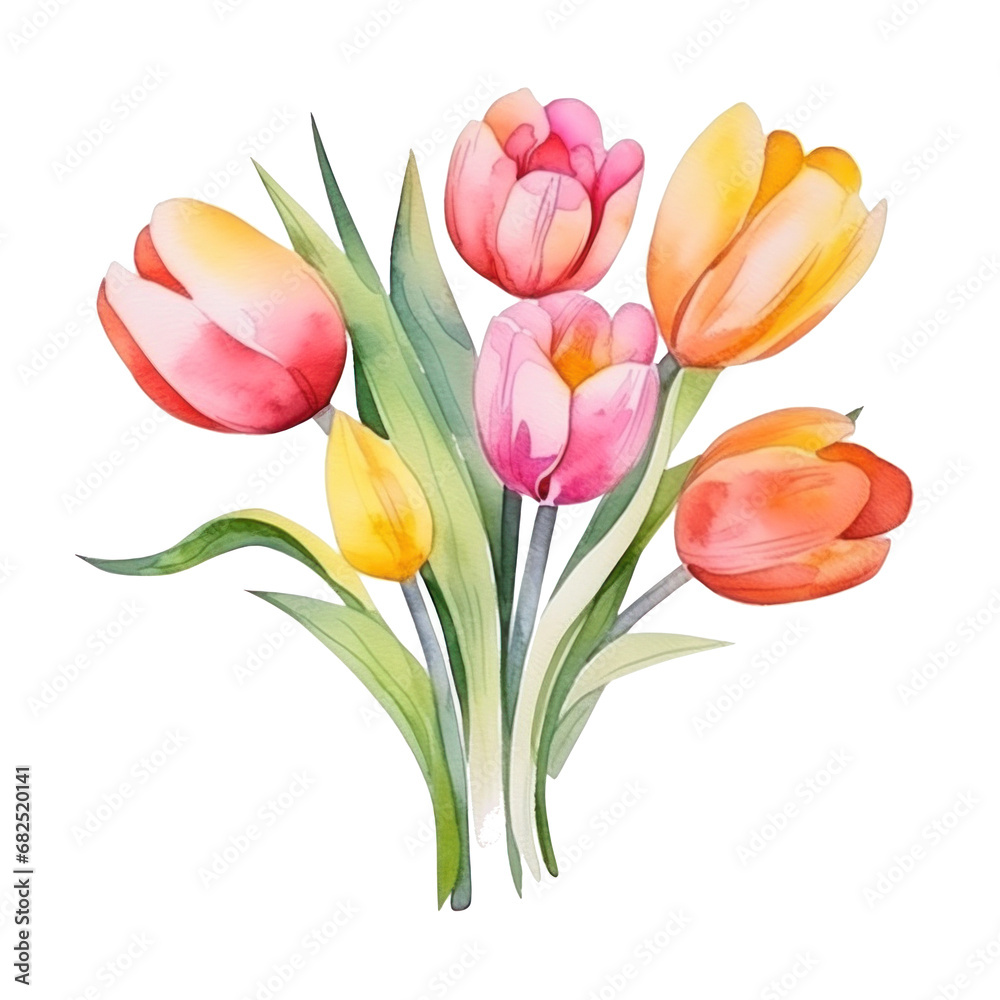 watercolor cartoon tulip flowers bouquet isolated watercolor cartoon tulip flowers bouquet isolated