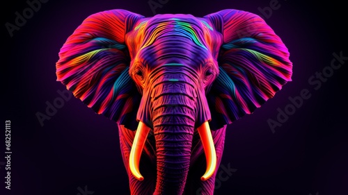 African Elephant animal neon Color illustration AI Generated pictures