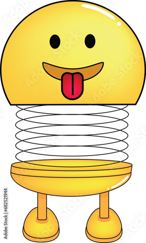 Vector illustration of spiral emoticon with body and legs. Cartoon spiral Emoji mockingly sticking out tongue. Cute emoticon, child icon.