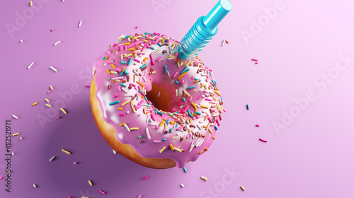 a weight-loss syringe is applied to a donut with sprinkles photo