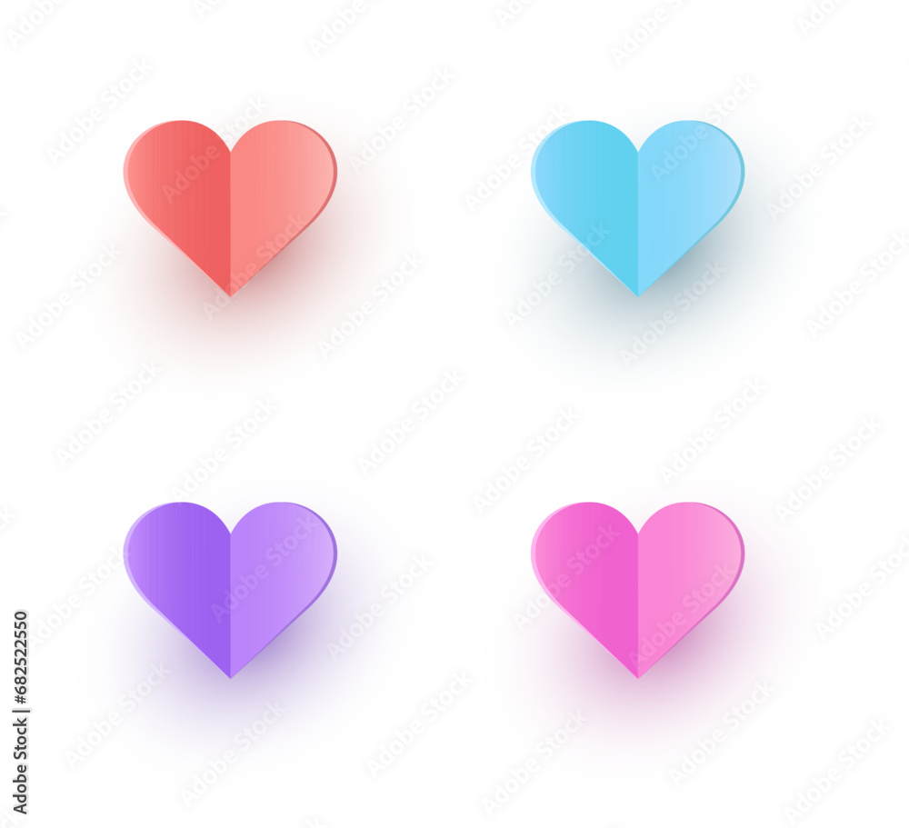 Paper cut hearts. Icon collection for Valentine’s Day, Mother’s Day and Women’s Day. Vector illustration