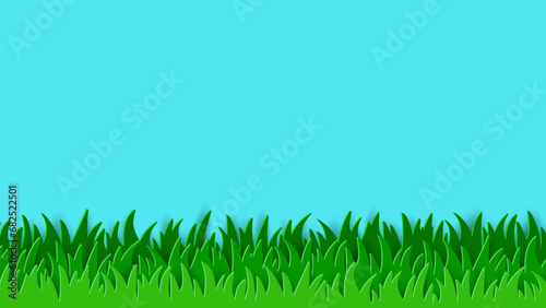 Green grass on blue background. Paper cut style illustration. Vector