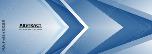 3D modern abstract wide banner background with arrow shapes and lines. Blue vector illustration.