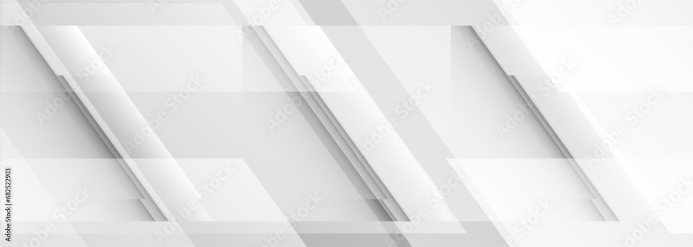 Fototapeta premium White and soft grey wide 3D geometric abstract background. White abstract modern technology banner design. Vector illustration
