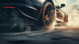 drifting car wheels close-up,Sports car racing on the race track. ai generative