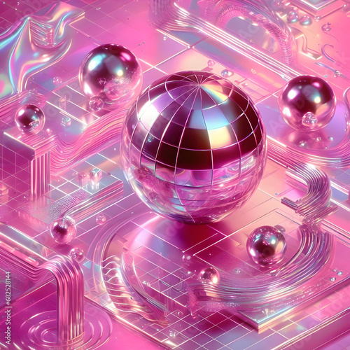 Y2K bubblegum pinks abstract background with disco balls
