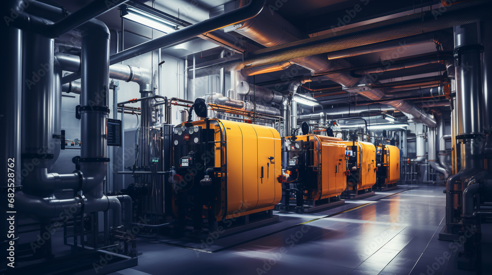 Modern boiler room with gas boilers, industrial heating. ai generative Modern boiler room with gas boilers, industrial heating. ai generative