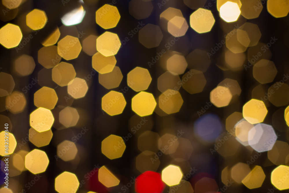 Golden bokeh background with glitter lights for Christmas and New year. Blurred Bokeh Glitter Christmas  Xmas Holiday.