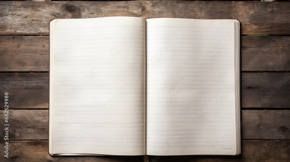 Naklejka premium An open empty notebook with blank lined pages AI generated illustration