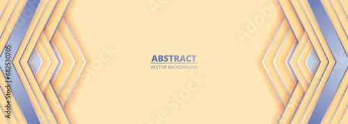 Cream and silver abstract background with 3D shapes and lines. Wide vector illustration glamour creamy banner design.