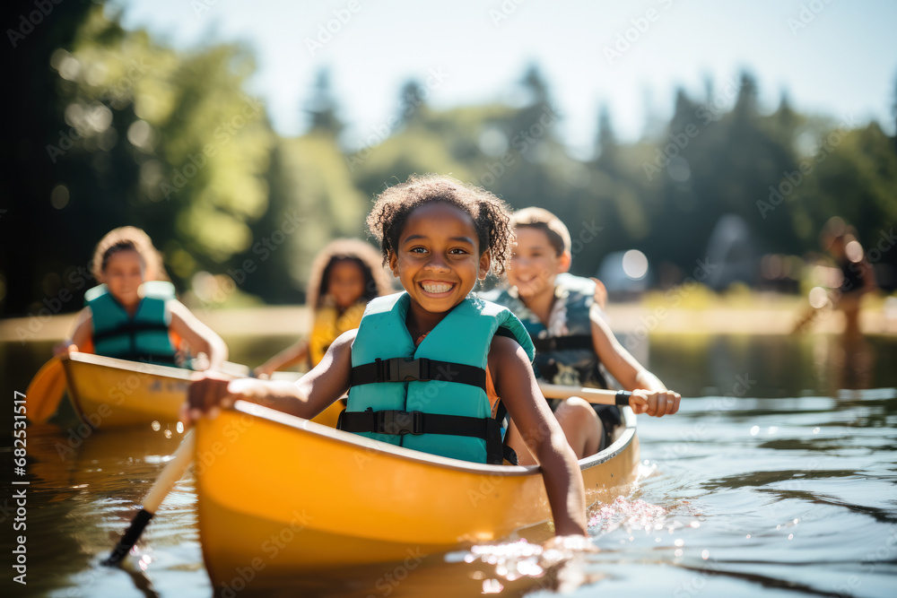 Obraz premium Teamwork Triumphs. Youth Engaged in Summer Camp Activities
