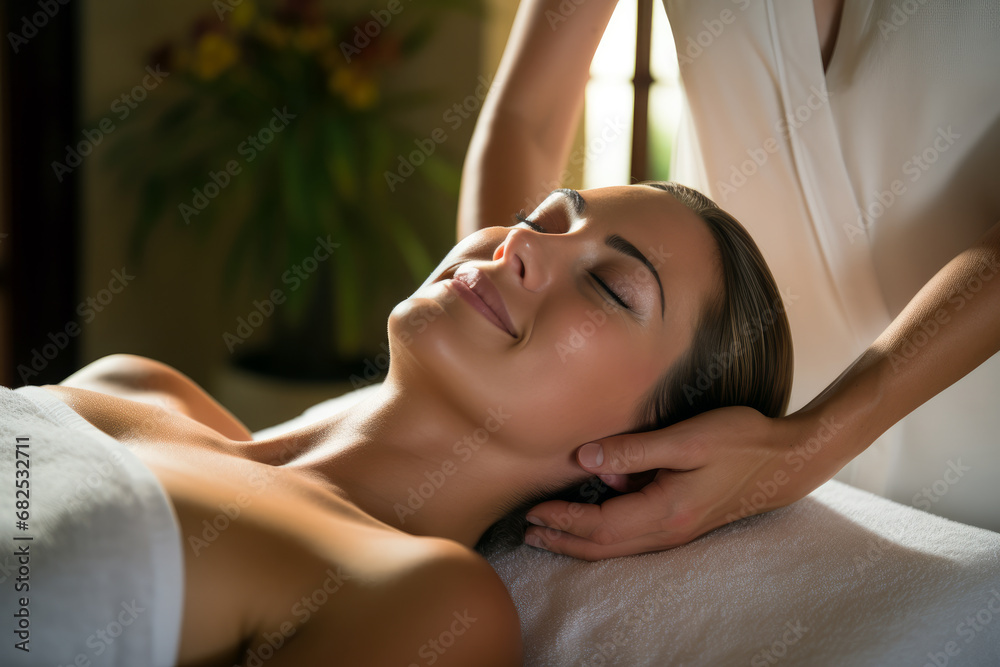 Serene Woman Receiving a Head Massage Serene Woman Receiving a Head Massage