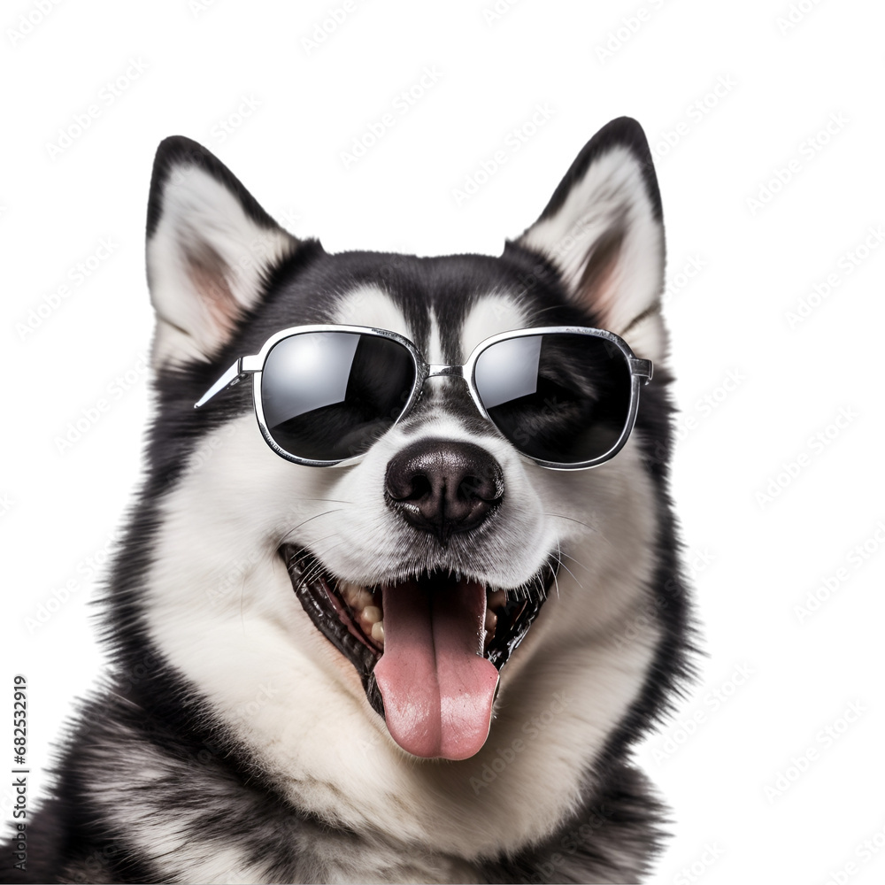 Summer-Ready Siberian Husky: A Cool and Happy Dog in Sunglasses, Isolated on Transparent Background, PNG
