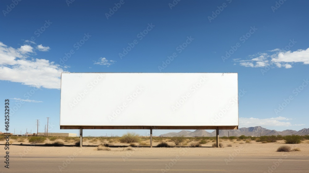 Blank billboard on a deserted highway under a clear sky eager for a message AI generated illustration Blank billboard on a deserted highway under a clear sky eager for a message AI generated illustration