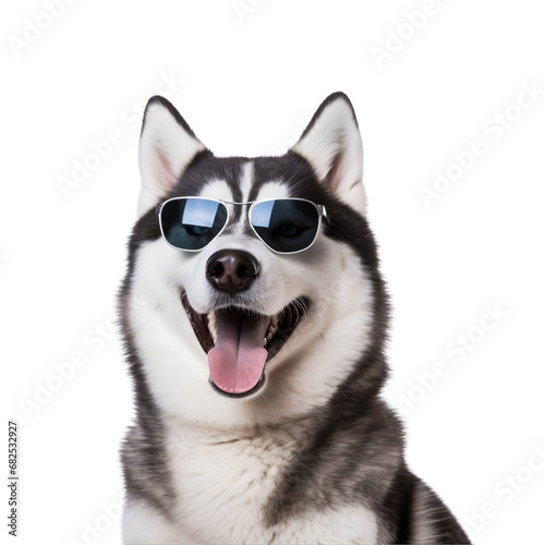 Happy Siberian Husky: A Beautiful and Cool Dog Ready for Summer in Sunglasses, Isolated on Transparent Background, PNG 