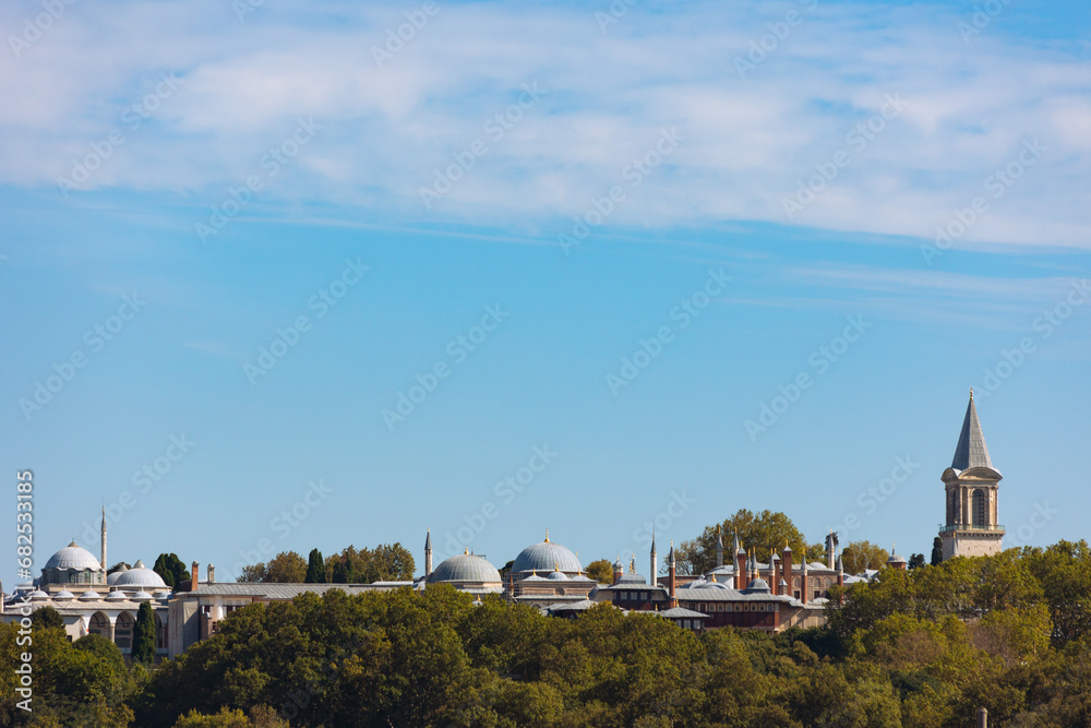 Visit Istanbul background photo. Topkapi Palace view.