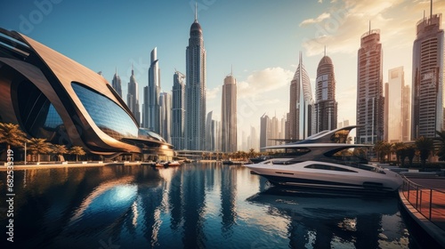 Breathtaking view of futuristic buildings in Dubai AI generated illustration