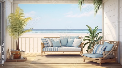 Breezy beach house with indooroutdoor space for summer product mockup  AI generated illustration © ArtStage