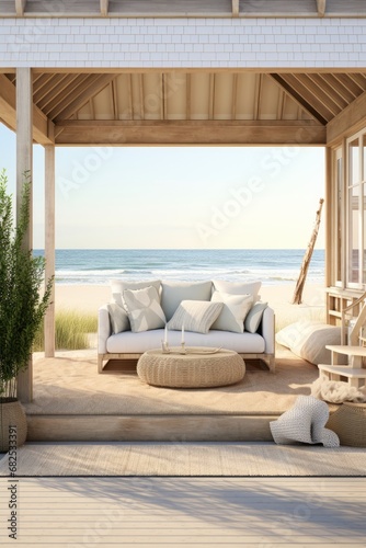 Breezy beach house with indooroutdoor space for summer product mockup AI generated illustration © ArtStage