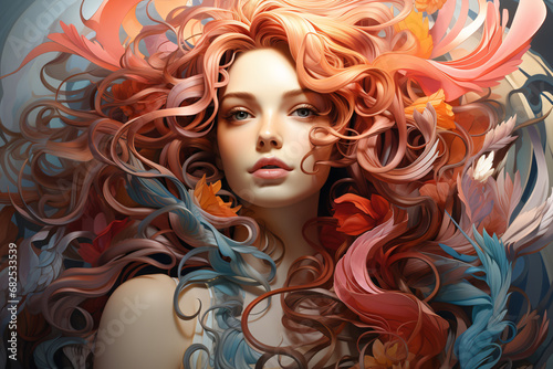 mermaid or undine. a young drowned woman, a pretty girl under the water with flowing hair. colorful illustration.