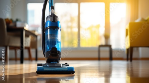Vacuum cleaner on the floor in the living room at home