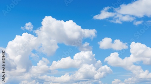 Clear blue sky with fluffy white clouds providing an ample blank space  AI generated illustration