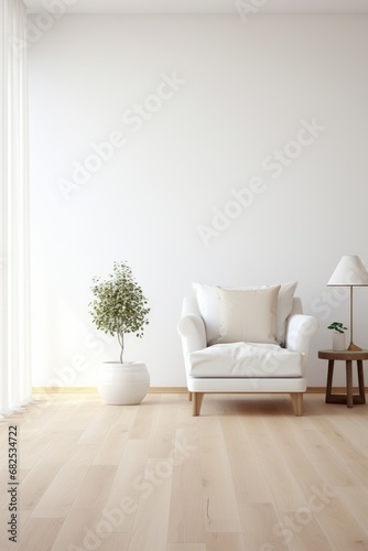 Obraz na płótnie Crisp white room with a hardwood floor for a furniture ad mockup AI generated illustration w salonie