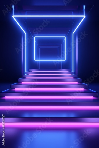 Dazzling empty set with neon illumination ready for product placement AI generated illustration