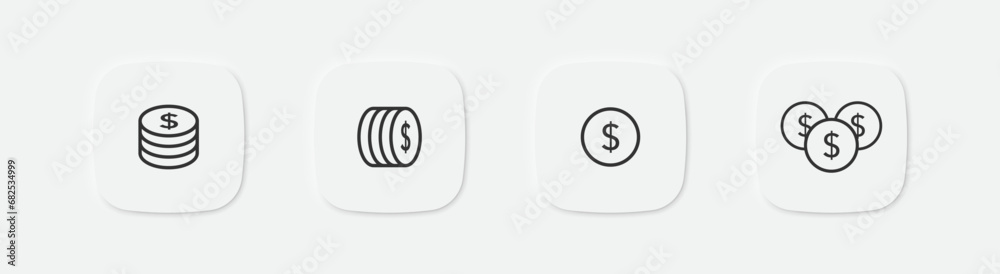Coin icon. Cash sign. Money stack symbol. Token pile icons. Vector isolated sign. Coin icon. Cash sign. Money stack symbol. Token pile icons. Vector isolated sign.